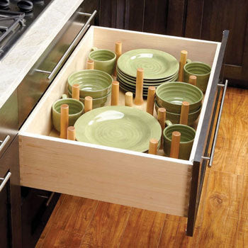 Maximize storage space in your drawers with our cabinet drawer peg system