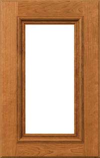 The San Marino recessed cabinet door with applied molding detail and a single window pane.