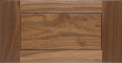 Nolan shaker style cabinet drawer front shown in Walnut