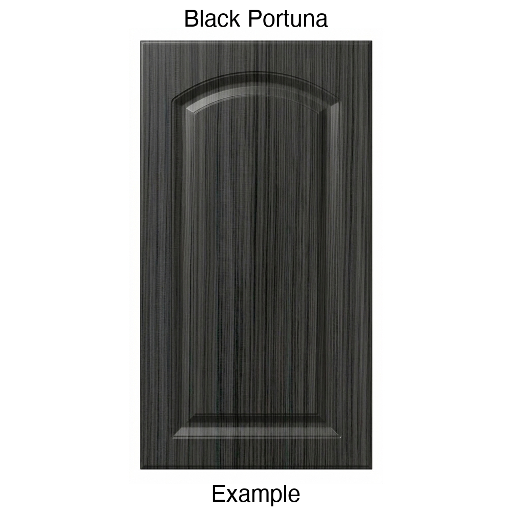 AP768 Arched Raised Panel Thermofoil Cabinet Door in Black Portuna