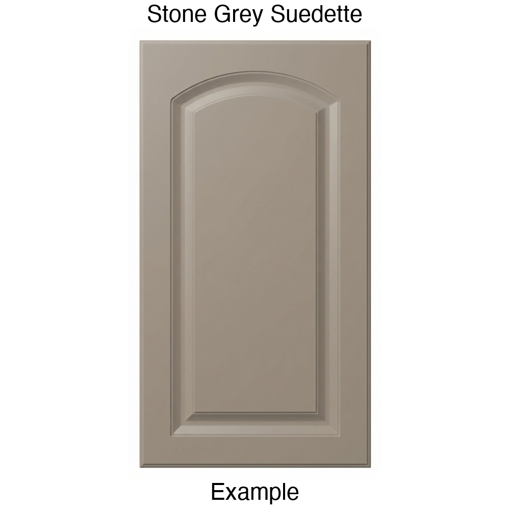 AP768 Arched Raised Panel Thermofoil Cabinet Door in Stone Grey Suedette