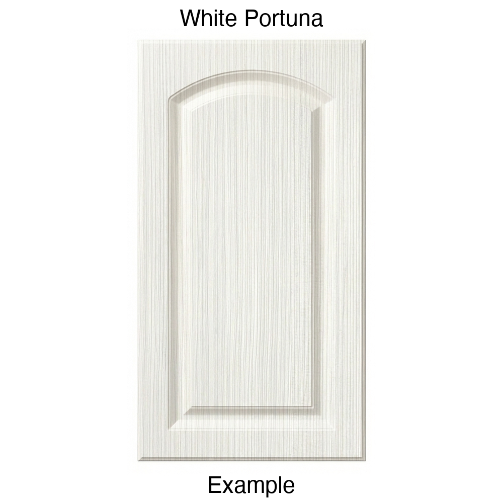 AP768 Arched Raised Panel Thermofoil Cabinet Door in White Portuna
