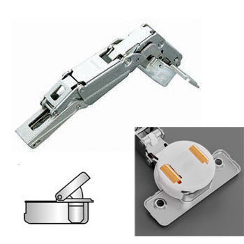 Wide angle opening hinge for full overlay cabinets