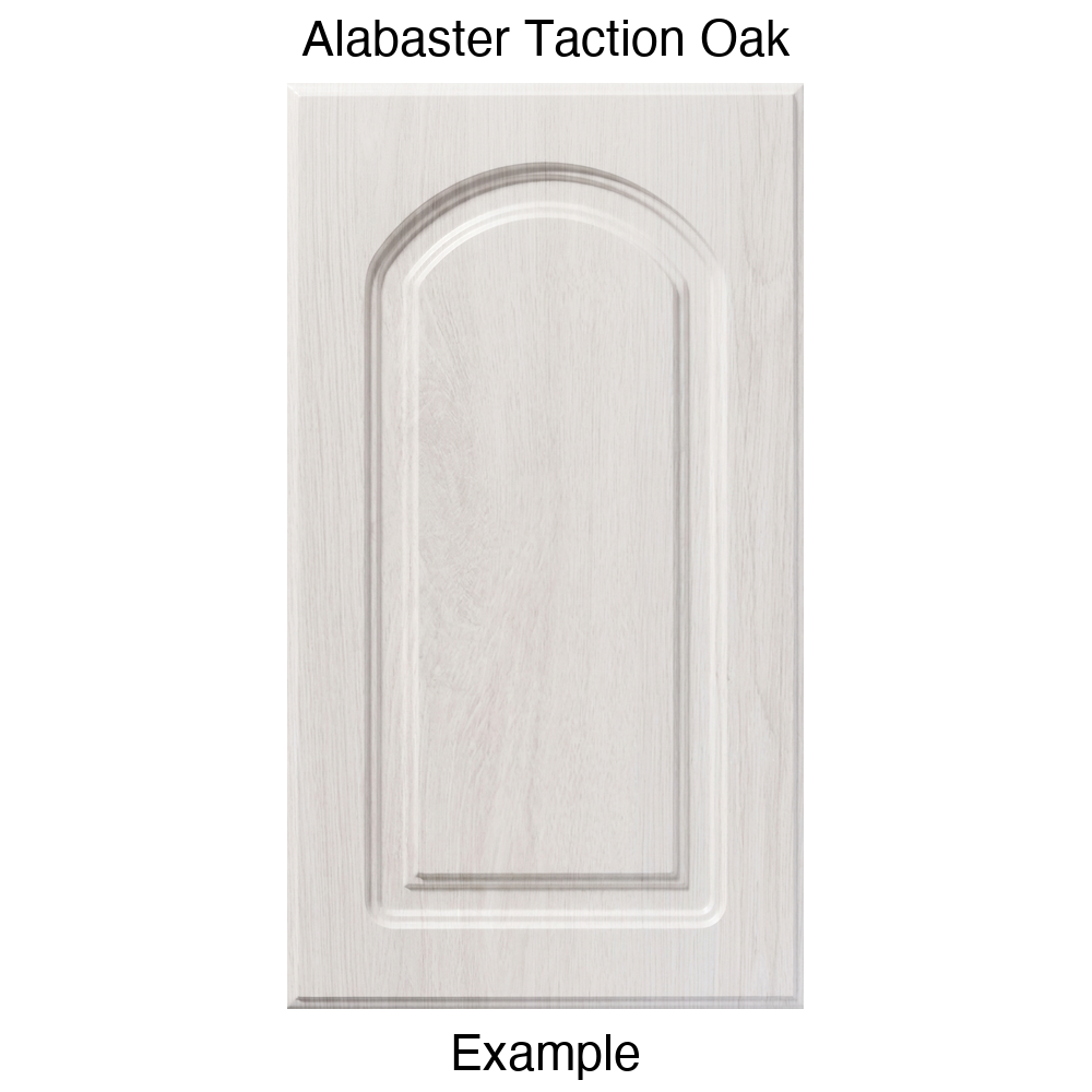 DP8 Arched Raised Panel Thermofoil Cabinet Door in Alabaster Taction Oak