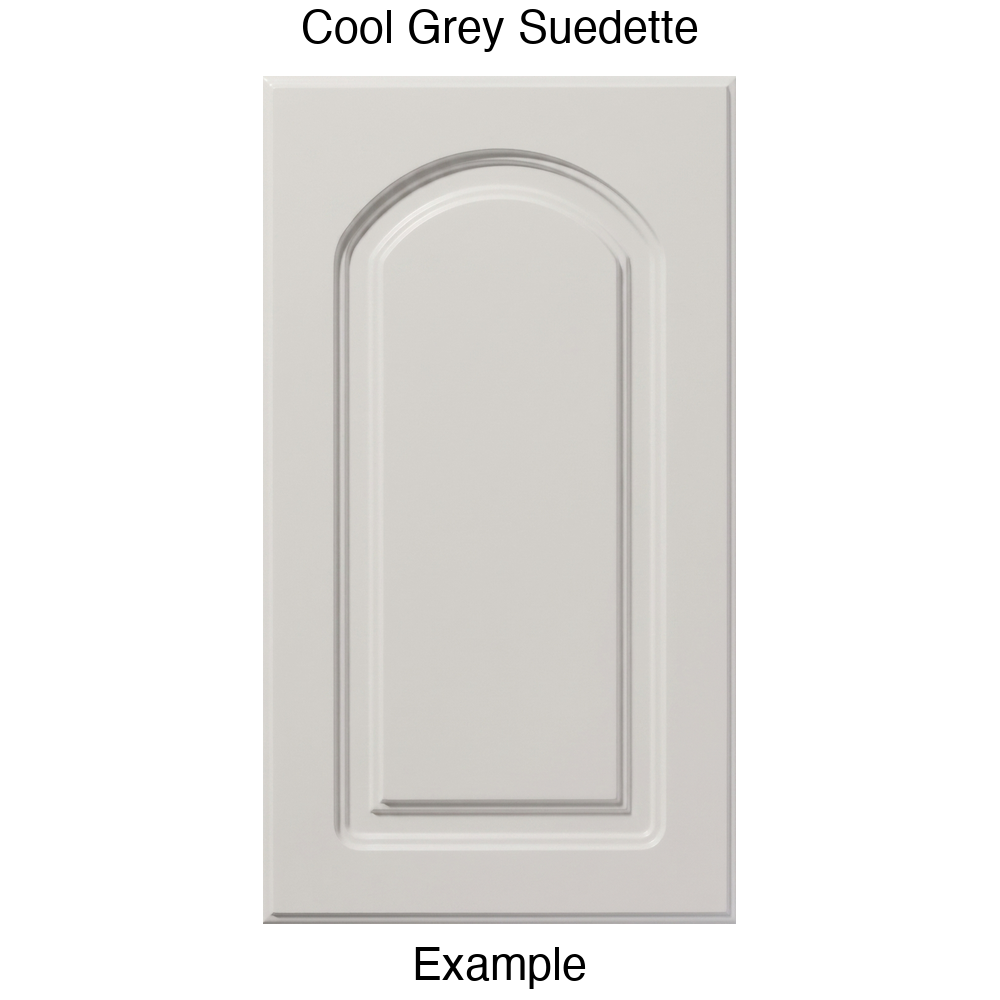 DP8 Arched Raised Panel Thermofoil Cabinet Door in Cool Grey Suedette