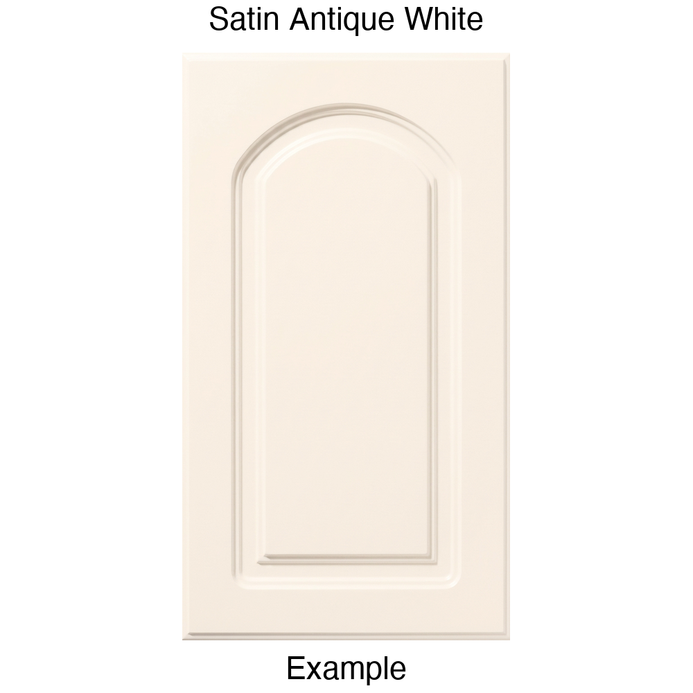 DP8 Arched Raised Panel Thermofoil Cabinet Door in Satin Antique White