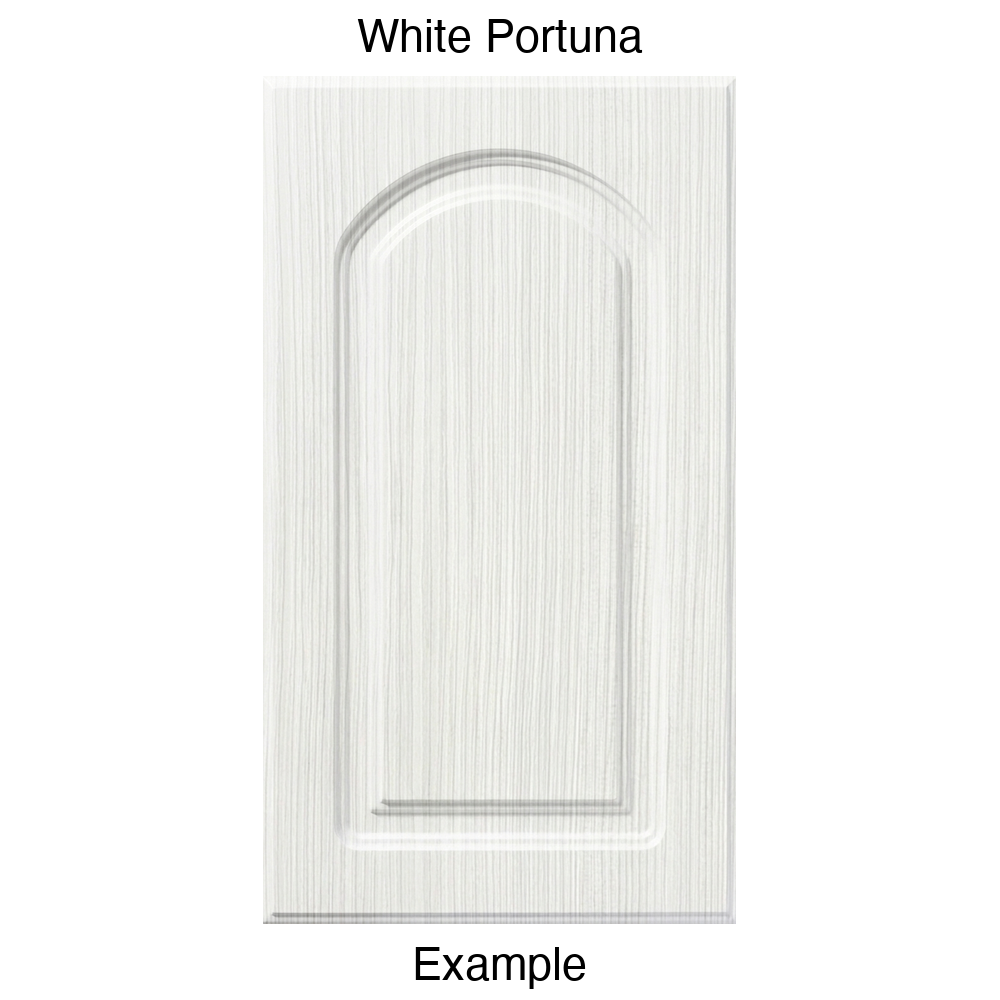 DP8 Arched Raised Panel Thermofoil Cabinet Door in White Portuna