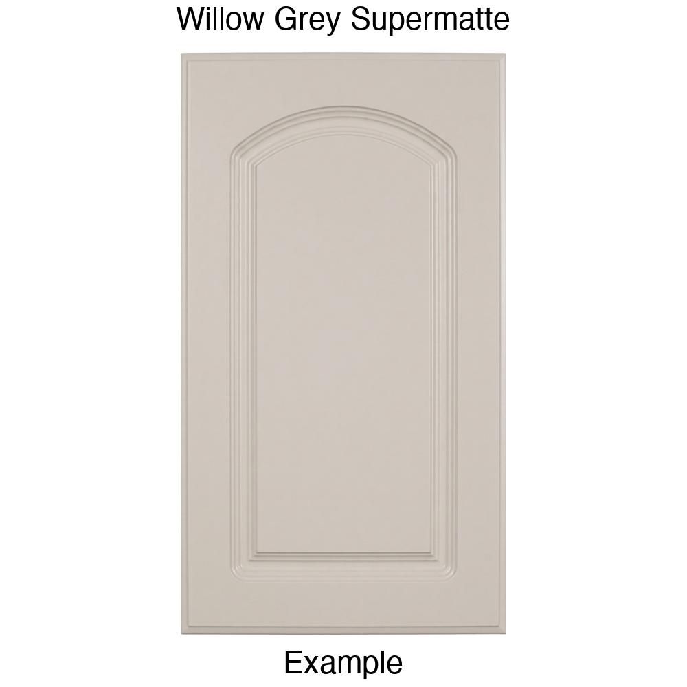 FC716 Arched Raised Panel Thermofoil Cabinet Door in Willow Grey Supermatte
