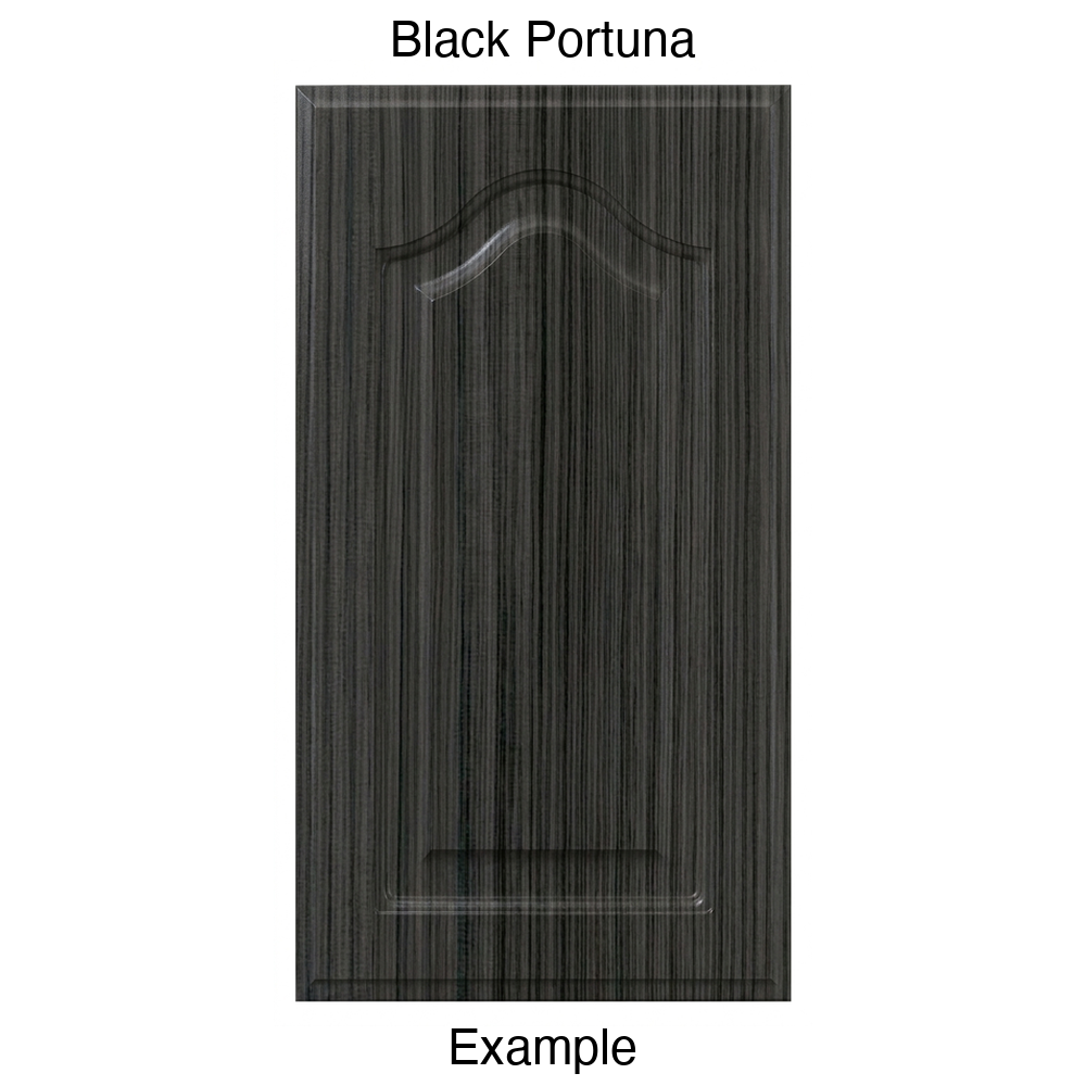 FS744 Cathedral Raised Panel Thermofoil Cabinet Door in Black Portuna