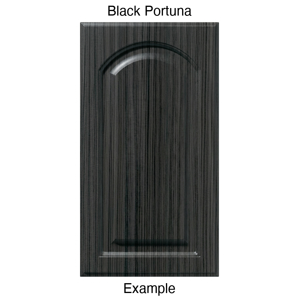 FS746 Arched Raised Panel Thermofoil Cabinet Door in Black Portuna