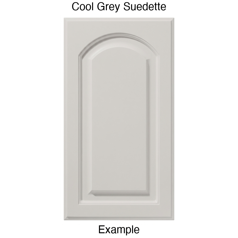 FS746 Arched Raised Panel Thermofoil Cabinet Door in Cool Grey Suedette