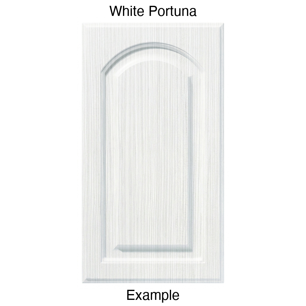 FS746 Arched Raised Panel Thermofoil Cabinet Door in White Portuna
