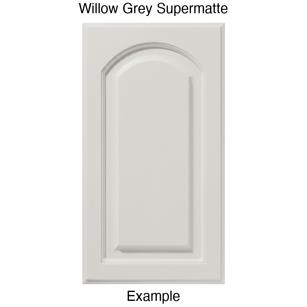 FS746 Arched Raised Panel Thermofoil Cabinet Door in Willow Grey Supermatte