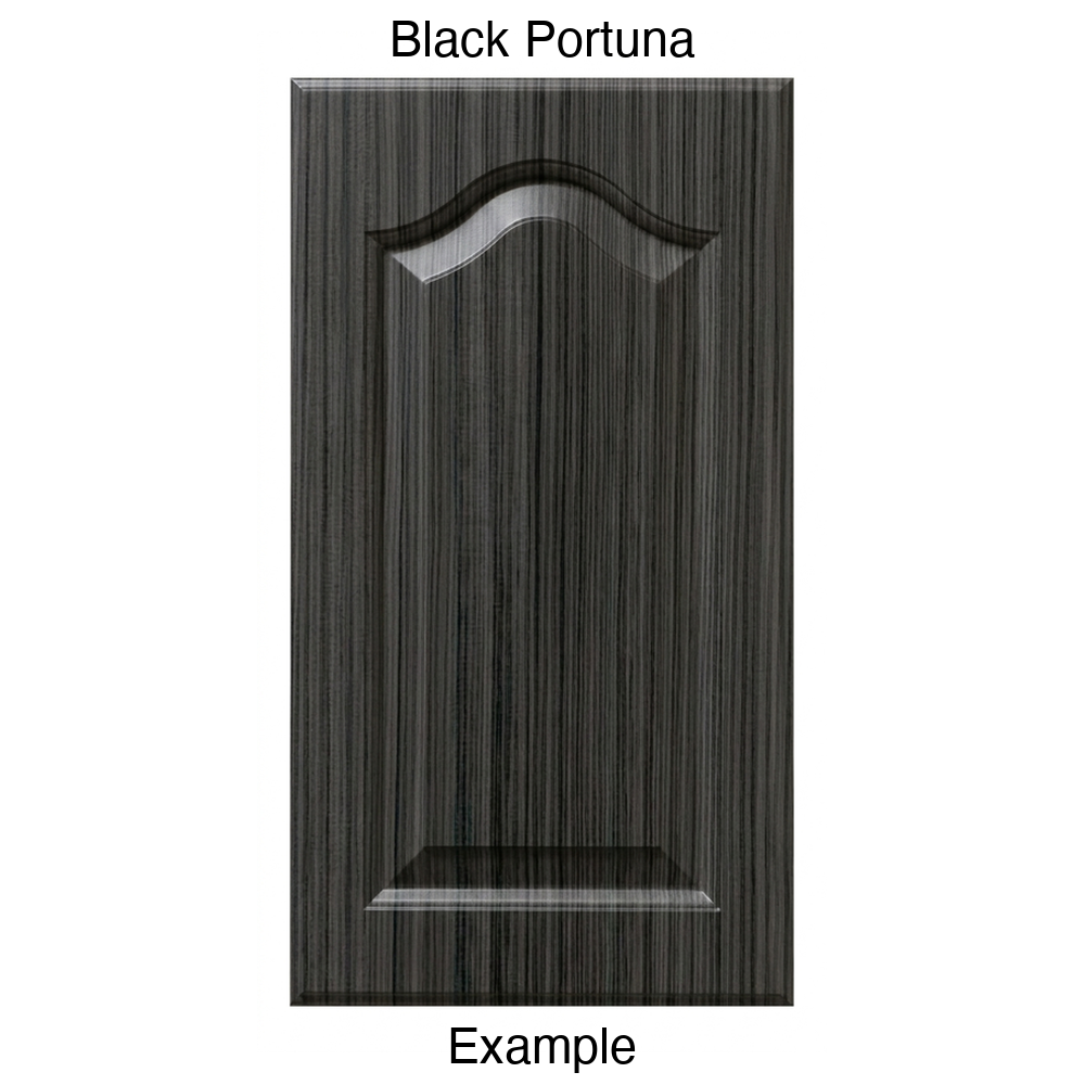 JL7 Cathedral Raised Panel Thermofoil Cabinet Door (Liberty Style) in Black Portuna