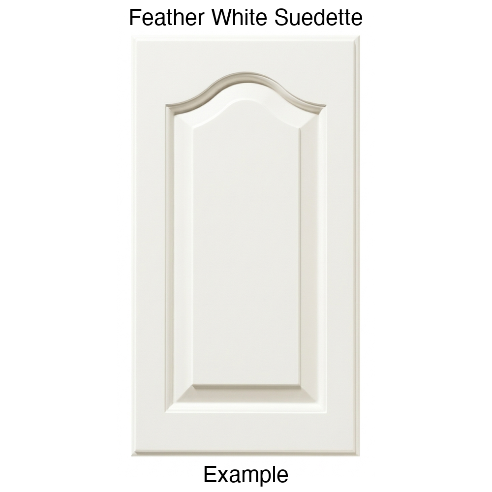 JL7 Cathedral Raised Panel Thermofoil Cabinet Door (Liberty Style) in Feather White Suedette