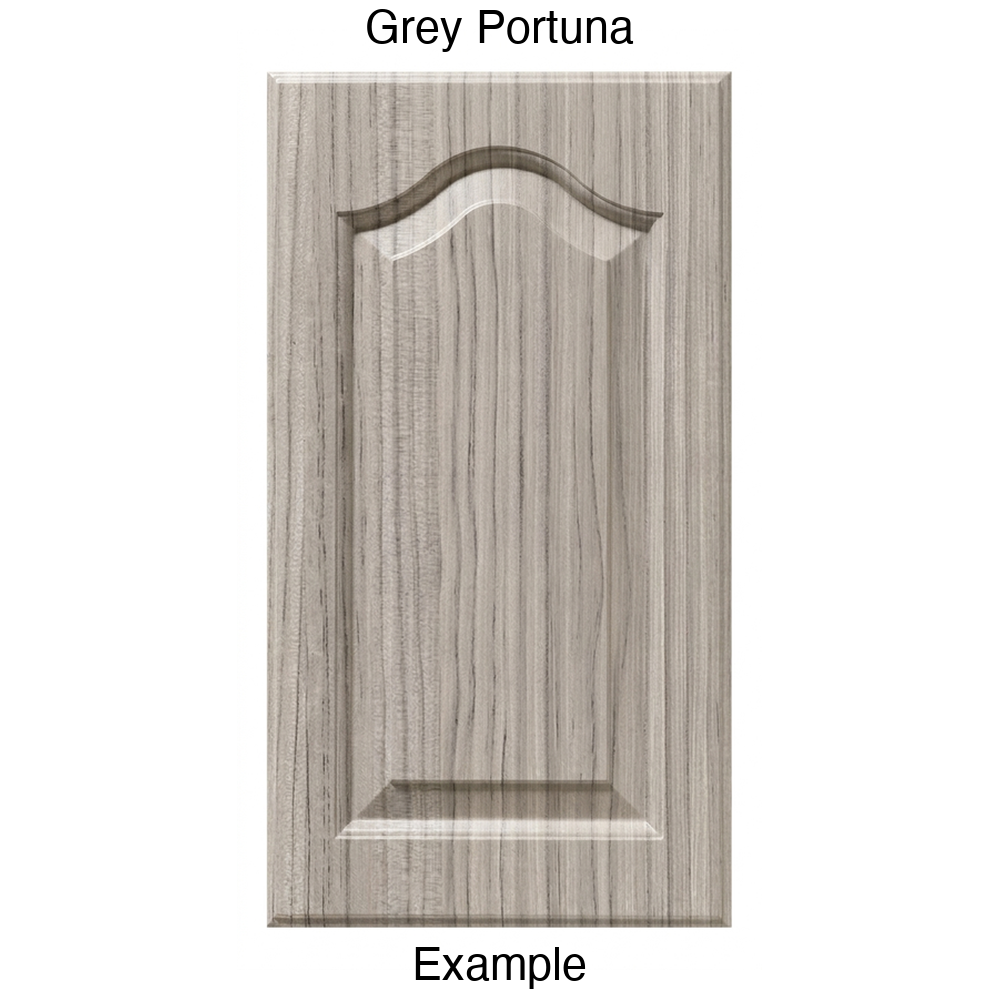 JL7 Cathedral Raised Panel Thermofoil Cabinet Door (Liberty Style) in Grey Portuna