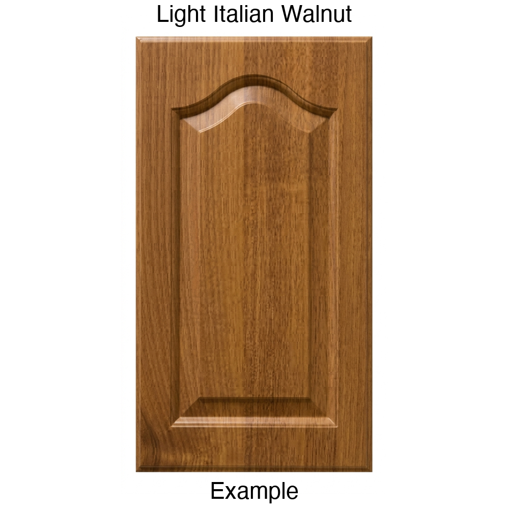 JL7 Cathedral Raised Panel Thermofoil Cabinet Door (Liberty Style) in Light Italian Walnut