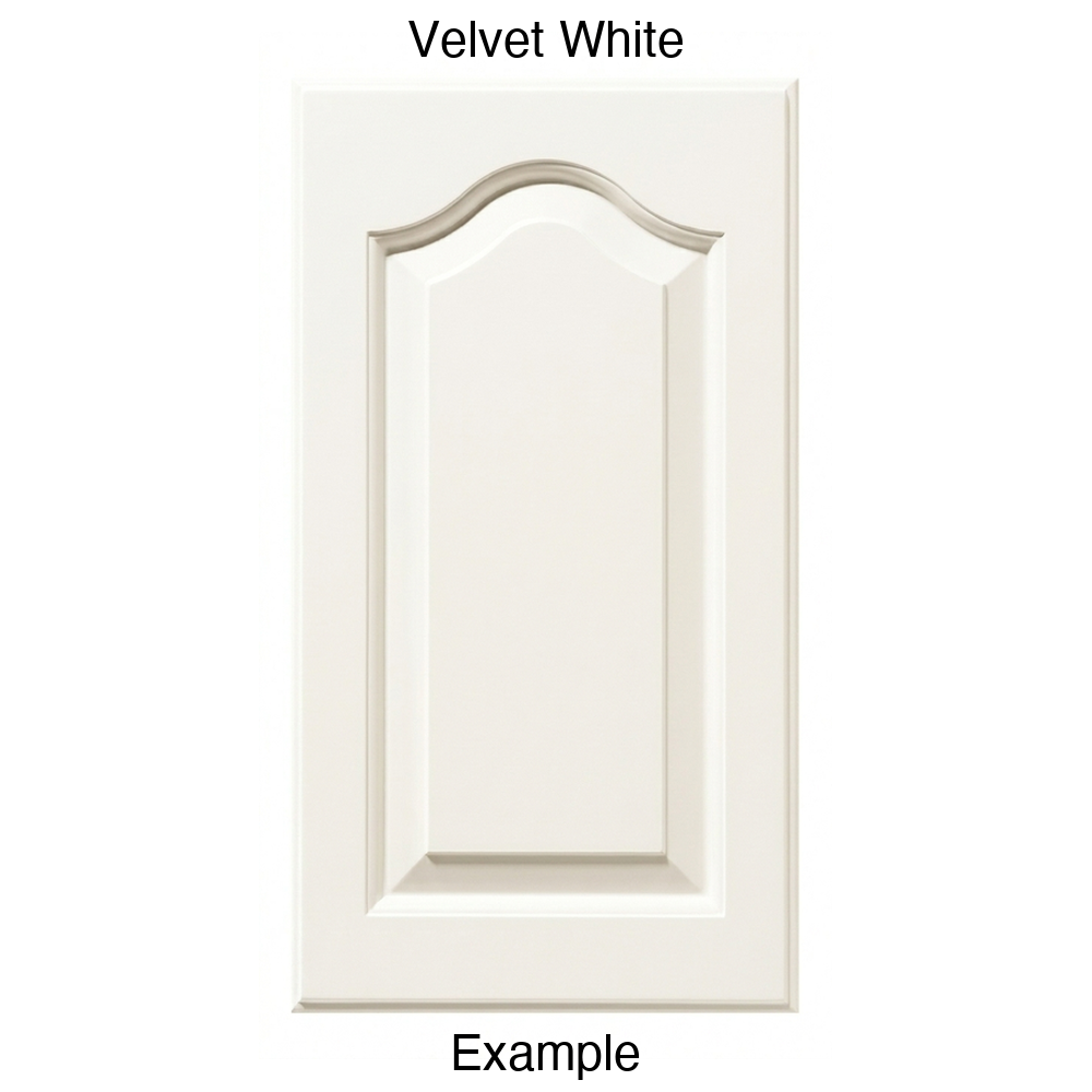 JL7 Cathedral Raised Panel Thermofoil Cabinet Door (Liberty Style) in Velvet White