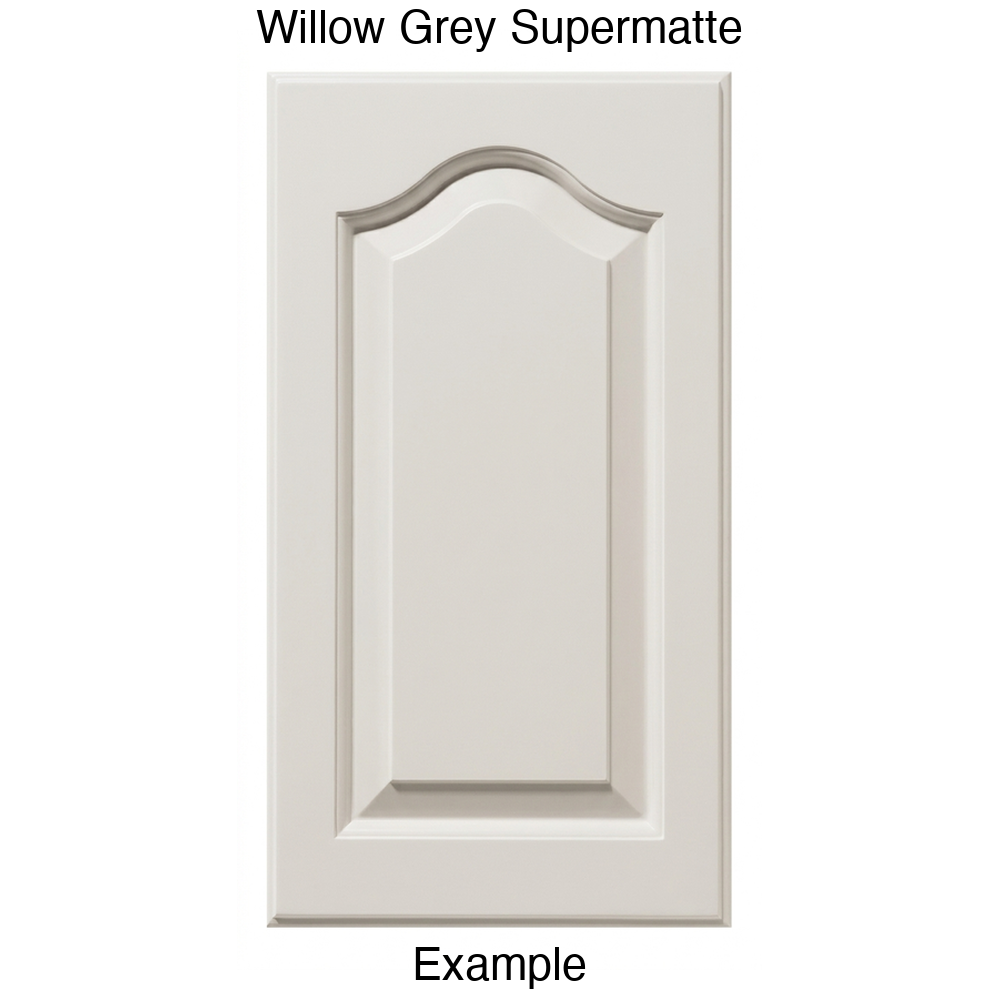 JL7 Cathedral Raised Panel Thermofoil Cabinet Door (Liberty Style) in Willow Grey Supermatte