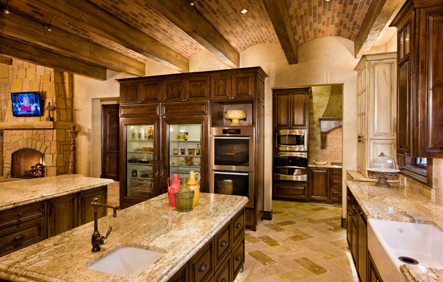 Custom kitchen with Malibu raised panel mitered cabinet doors