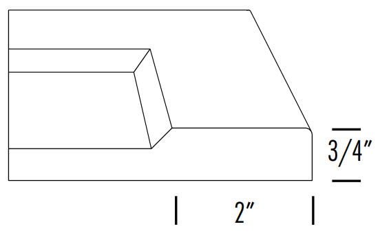Side profile of the DR1 modern thermofoil cabinet drawer front with recessed panel and 45 degree inner edge angle