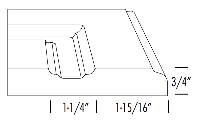 Side profile of raised center panel thermofoil cabinet door