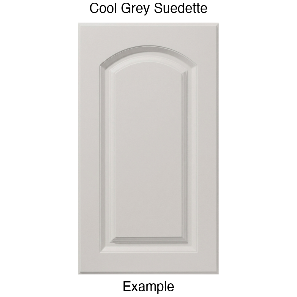 FS846 Arched Raised Panel Thermofoil Cabinet Door in Cool Grey Suedette