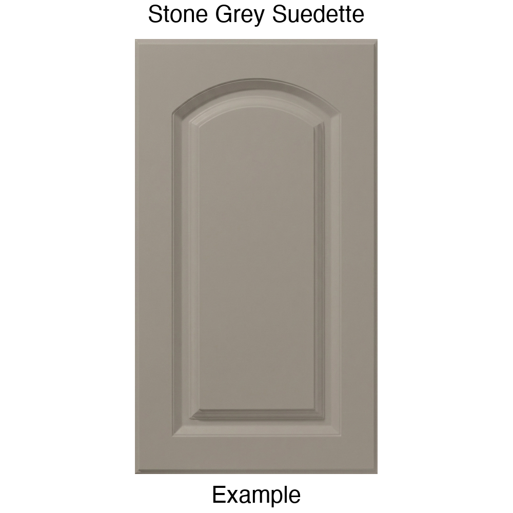 FS846 Arched Raised Panel Thermofoil Cabinet Door in Stone Grey Suedette