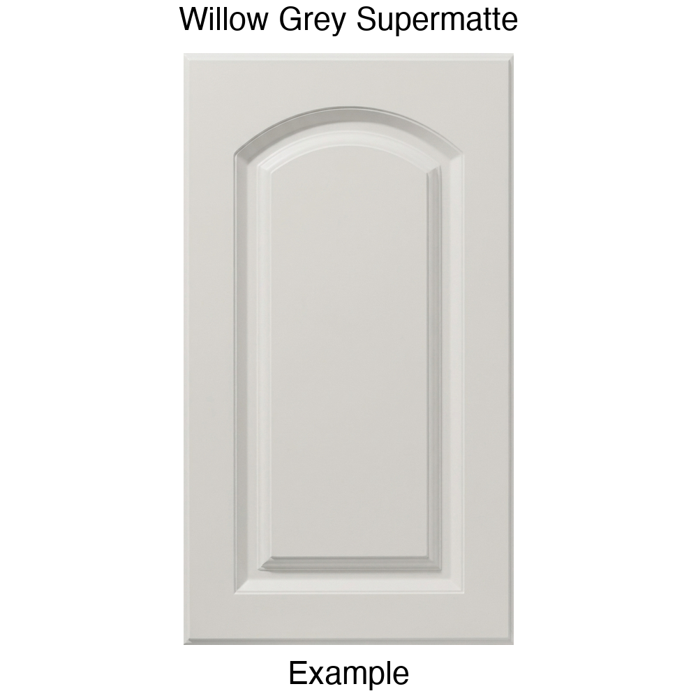FS846 Arched Raised Panel Thermofoil Cabinet Door in Willow Grey Supermatte