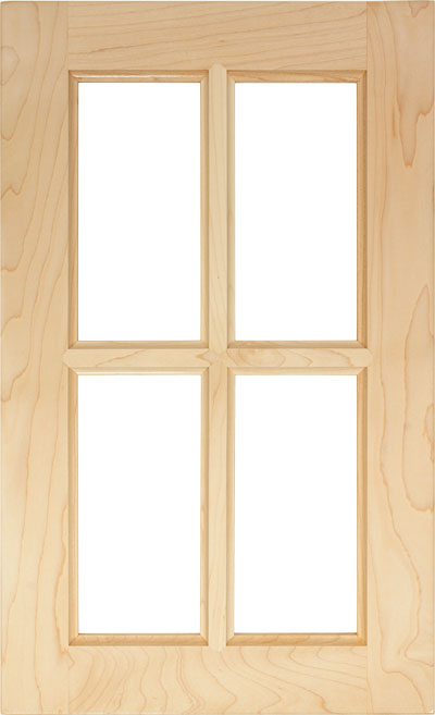 The Owen cabinet door with 4 inset glass panes and small coved inner edge