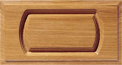 Patriot single panel routed drawer front shown in White Oak