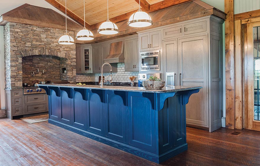 Remodeled kitchen showing painted Sawyer cabinet doors - a larger version of the classic Shaker with 3 inch stiles & rails