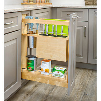 Base cabinet pull-out with knife & utensil organizer 