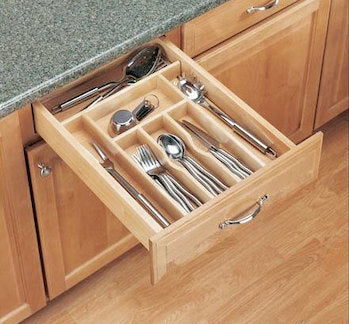 Wooden cutlery tray for cabinet drawers
