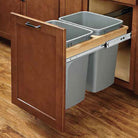 Top mount soft close waste containers for double 35 qt bins