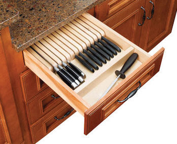 All wood knife block for cabinet drawers 