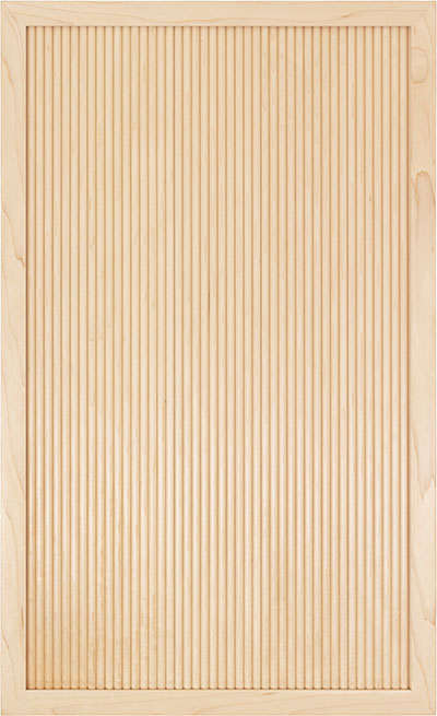 Greyson reeded recessed panel cabinet door shown in Maple Select, with mitered corners and a reeded 2 inch frame.