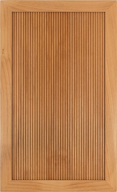 Dixon reeded recessed panel cabinet door shown in Alder Select, with mitered corners and a reeded 2-1/2 inch frame.