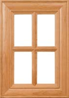 Four panel glass Delaware cabinet door with mitered corners and an intricate inside and outside edge detailing