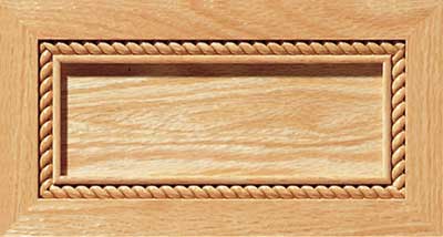 Shaker style cabinet drawer front with inlaid braided design feature