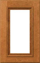 The San Marino recessed cabinet door with applied molding detail and a single window pane.