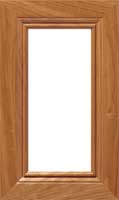 The Frontier glass cabinet door with mitered frame molding detail