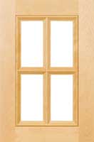 The Laguna French lite glass cabinet door with solid butt joint corners and applied inner edge molding 