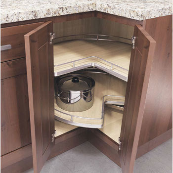 Optimize your corner cabinet storage with this dual floating shelf lazy susan 