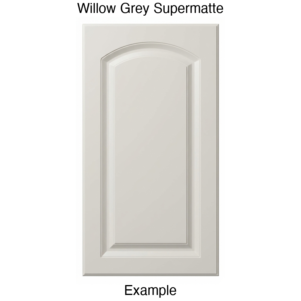 AP768 Arched Raised Panel Thermofoil Cabinet Door in Willow Grey Supermatte