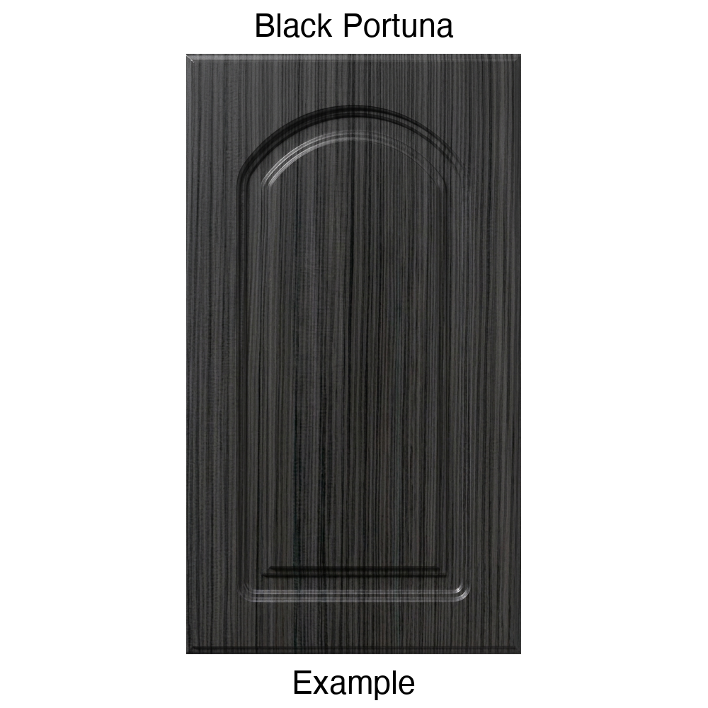 DP8 Arched Raised Panel Thermofoil Cabinet Door in Black Portuna