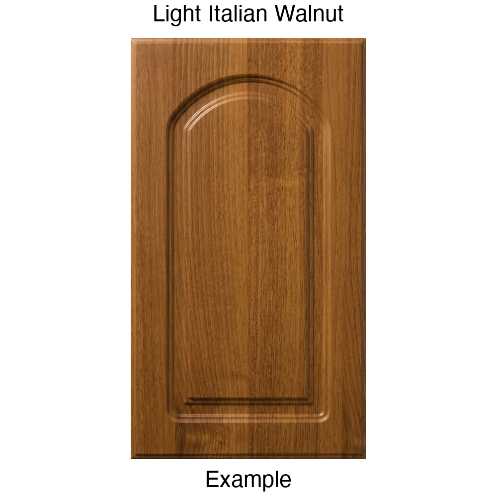 DP8 Arched Raised Panel Thermofoil Cabinet Door in Light Italian Walnut