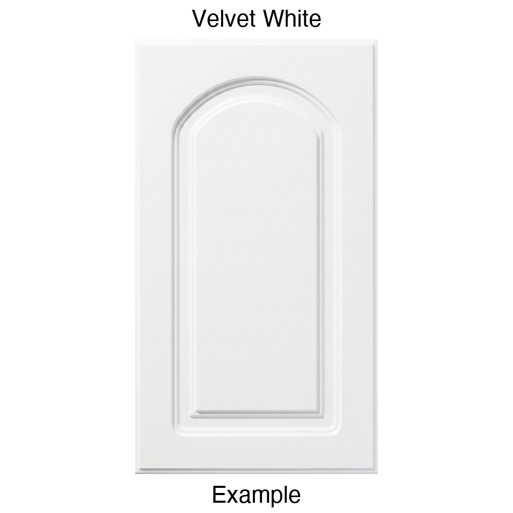 DP8 Arched Raised Panel Thermofoil Cabinet Door in Velvet White