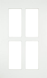 Thermofoil shallow shaker style glass cabinet door with 4 panes