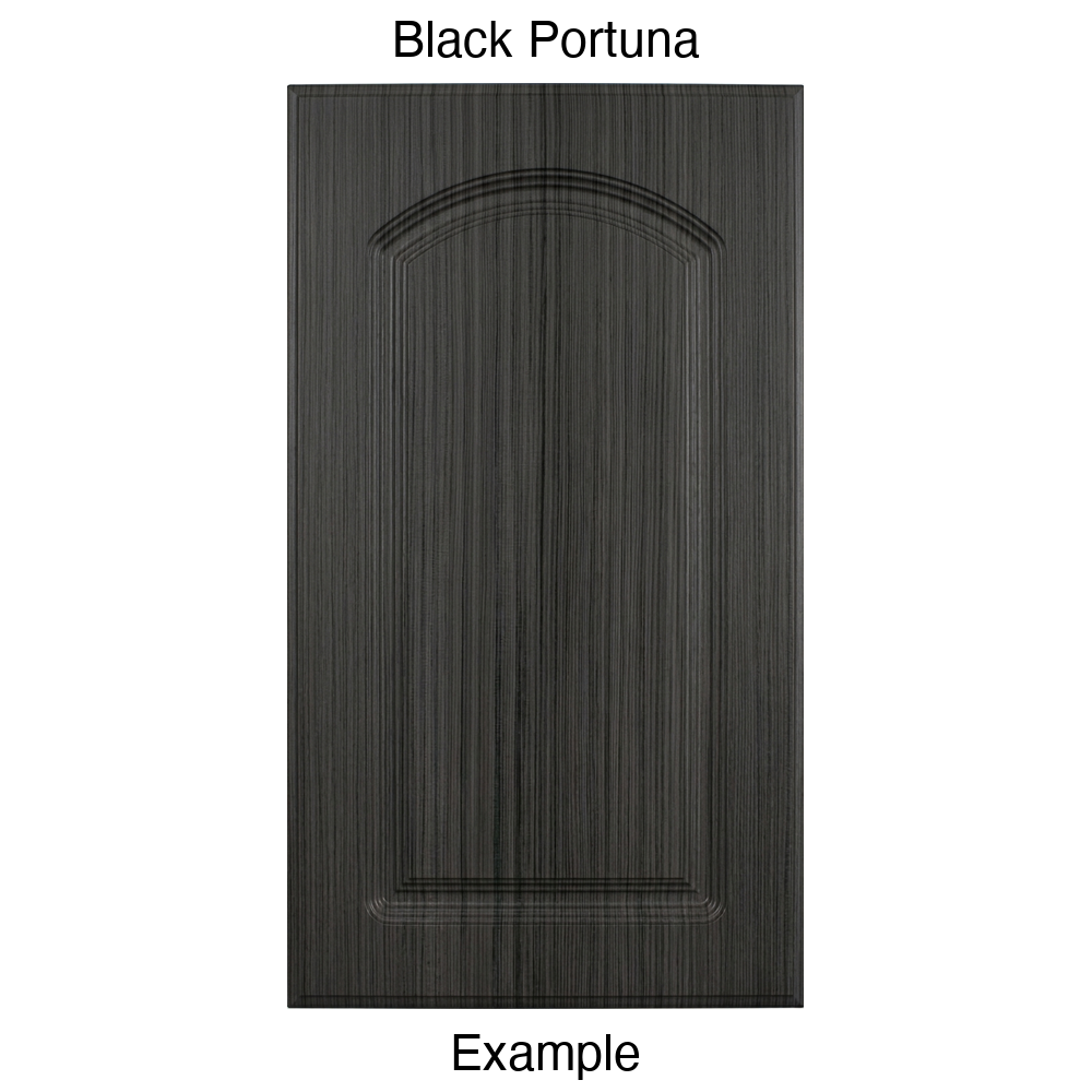 FC716 Arched Raised Panel Thermofoil Cabinet Door in Black Portuna
